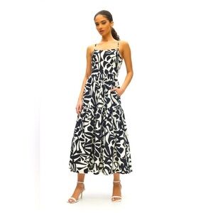 Christian Lacroix Linen Maxi Dress Black White Abstract Print Summer Small